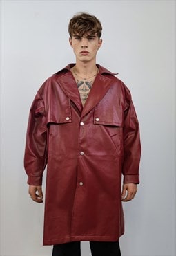 Faux leather trench coat going out catwalk jacket in red
