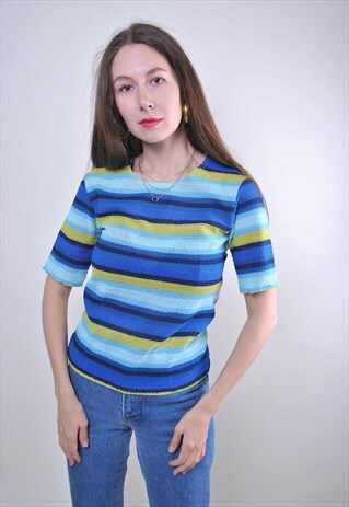 RETRO STRIPED MULTICOLOR KNITTED WOMAN TSHIRT