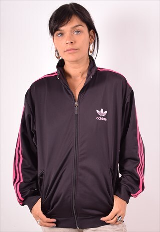 ADIDAS WOMENS VINTAGE TRACKSUIT TOP JACKET LARGE PURPLE 90S