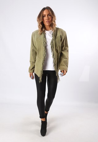 TASSEL FRINGE JACKET SUEDE LEATHER BOHEMIAN UK 12 (EDV)