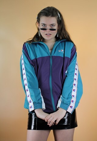 VINTAGE 90S Y2K CHAMPION PURPLE LOGO SLEEVE TRACKSUIT JACKET