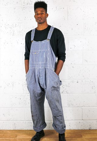 NAVY AND WHITE STRIPED DUNGAREES