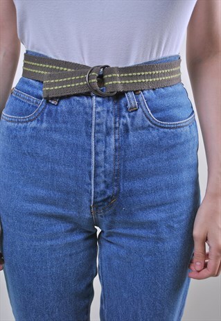 80S VINTAGE GREEN STRIPED MINIMALIST COTTON WORKER BELT