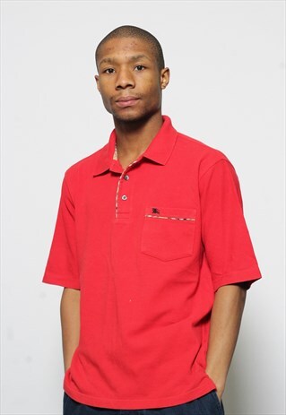 VINTAGE BURBERRY SHORT SLEEVE LOGO POLO SHIRT RED