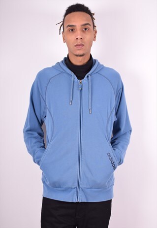 ADIDAS MENS VINTAGE HOODIE JACKET LARGE BLUE 90'S