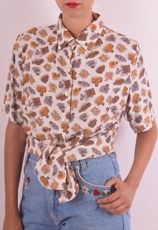 VINTAGE FESTIVAL SHIRT PRINTED WITH PERFUME BOTTLES (566)