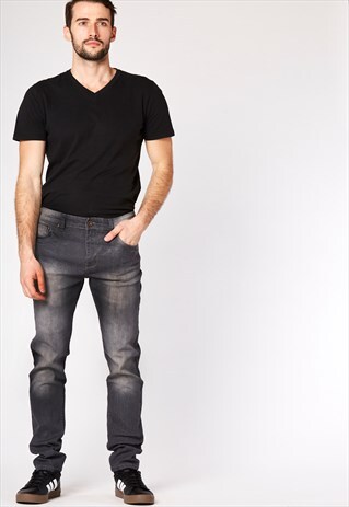 GREY SUPER STRETCH SKINNY JEANS WITH BLASTING