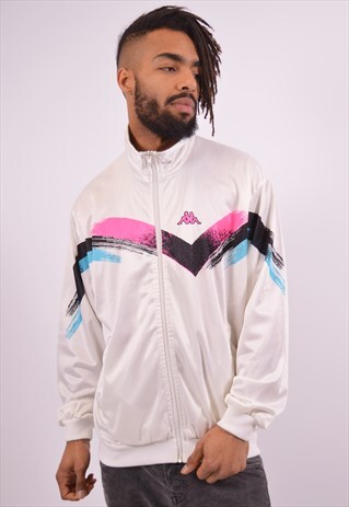 KAPPA MENS VINTAGE TRACKSUIT TOP JACKET XL WHITE 90S