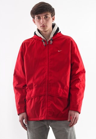 VINTAGE NIKE PADDED WINTER COAT 90S RED FLEECE LINING