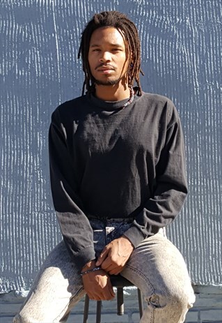 90S MINIMALIST SPORTSWEAR FADED BLACK LONG SLEEVE TEE MEDIUM