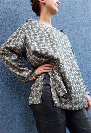 VINTAGE BLOUSE SEWN OF DIOR MONOGRAM FABRIC - PLUS SIZE