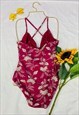 VINTAGE Y2K FLORAL PRINT SEQUIN HIGH LEG SWIMSUIT