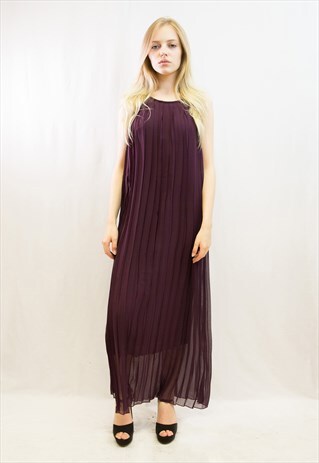FULL LENGTH PLEATED MAXI DRESS(BURGUNDY)