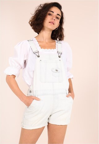 VINTAGE 90S WHITE SHORT DENIM DUNGAREES