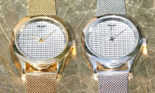 Gold and Silver Pyramid Face Watch 