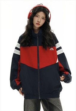 Retro track jacket colour block windbreaker sports bomber