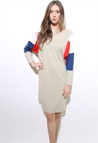 VINTAGE 1980'S 80'S COLOR BLOCK BATWING OVERSIZE DRESS M-L