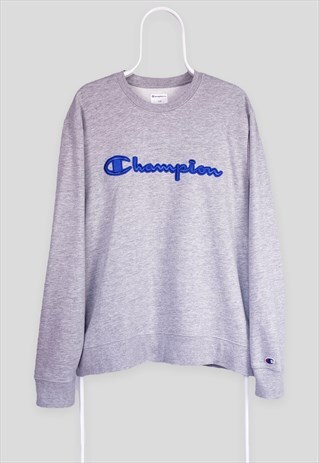 VINTAGE CHAMPION GREY SWEATSHIRT SPELL OUT EMBROIDERED LARGE