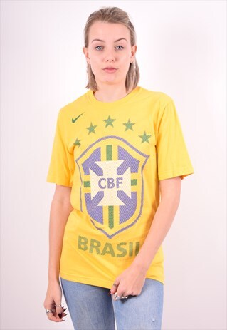 NIKE WOMENS VINTAGE T-SHIRT TOP SMALL YELLOW 90'S
