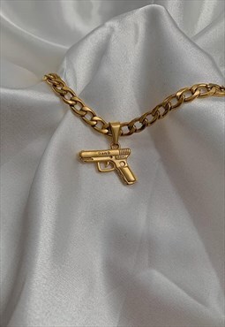 GIRL GANG. 18K Gold Gun Pendant Curb Chain Anklet