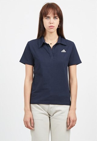 VINTAGE NAVY ADIDAS SHORT SLEEVE POLO SHIRT TOP