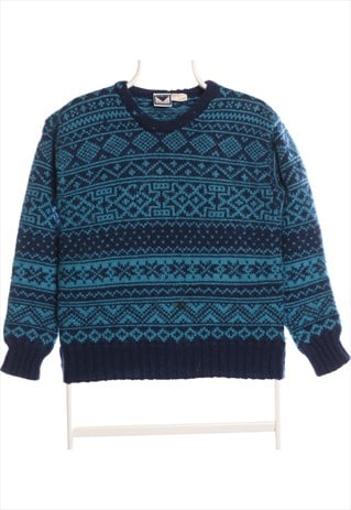 OBERMEYER 90'S CREWNECK KNITTED COOGI STYLE JUMPER SMALL BLU