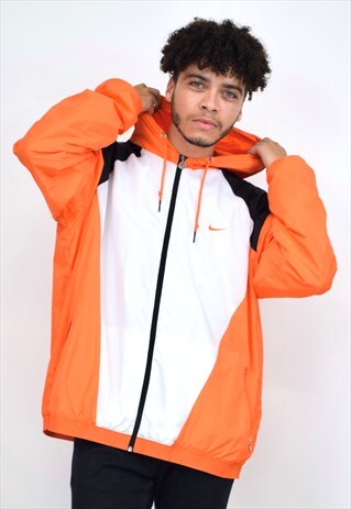 VINTAGE 90S NIKE ORANGE & WHITE HOOD JACKET