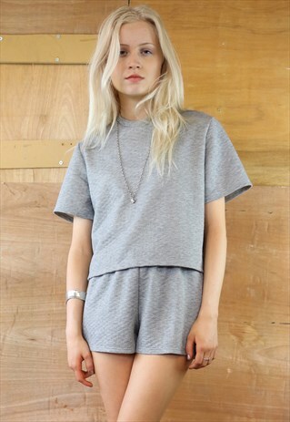 GREY TEXTURED SHORTS & TOP CO-ORDINATES