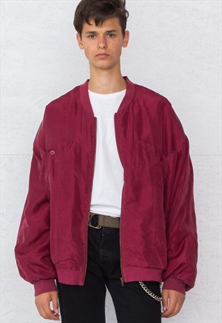 VINTAGE RED HENRY MONELL BOMBER SILK JACKET