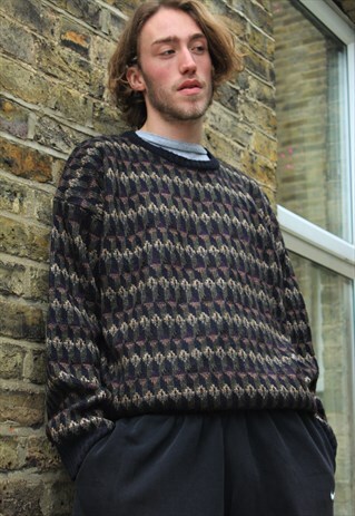 VINTAGE / 80'S / BROWN PATTERNED JUMPER