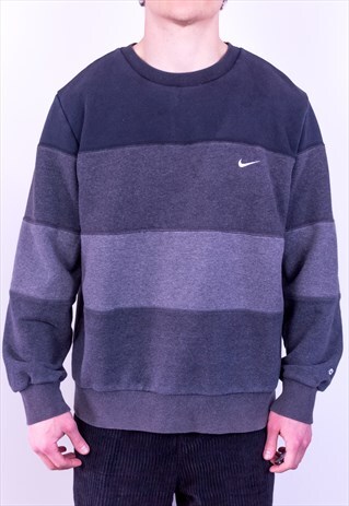 VINTAGE NIKE SWEATSHIRT STRIPED GREY LARGE