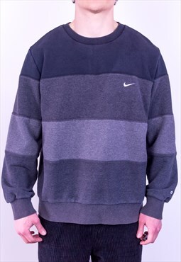 Vintage Nike Sweatshirt Striped Grey Large 
