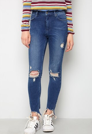 DISTRESSED HIGH WAIST SKINNY JEANS