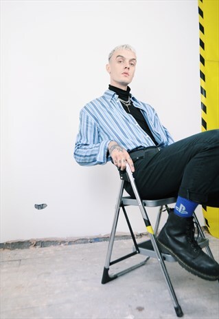 VINTAGE 90'S TH STRIPE SHIRT BLUE