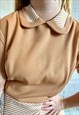 VINTAGE CREAM STRIPED COLLAR 70'S THICK MIDI DRESS