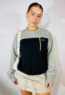 Vintage 90s Nike Colour Block Swoosh Black grey Sweatshirt