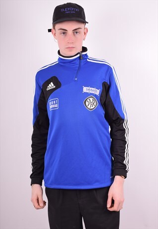 ADIDAS MENS VINTAGE TRACKSUIT TOP MEDIUM BLUE 90'S