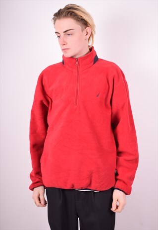 NAUTICA MENS VINTAGE FLEECE JUMPER LARGE RED 90'S