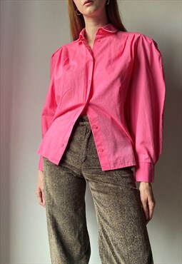 80s Puff Sleeve Barbiecore Bubblegum Pink Shirt Size Small