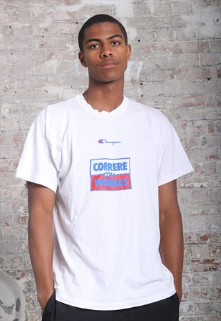 VINTAGE CHAMPION CENTRAL LOGO T-SHIRT WHITE
