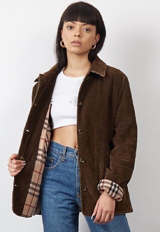VINTAGE 90'S BURBERRY BROWN QUILTED CORDUROY JACKET