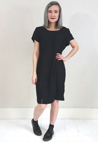 VINTAGE 90'S BLACK MINI SHIFT DRESS WITH TWO FRONT SPLITS