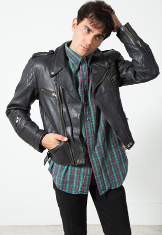 VINTAGE 80S BIKER LEATHER JACKET / S0042