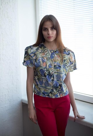 VINTAGE 80'S MULTICOLOUR PATTERNED CROPPED TOP