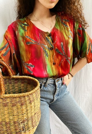VINTAGE 90S BOHEME HIPPIE BOHO TIE-DYE BLOUSE TUNIC TOP