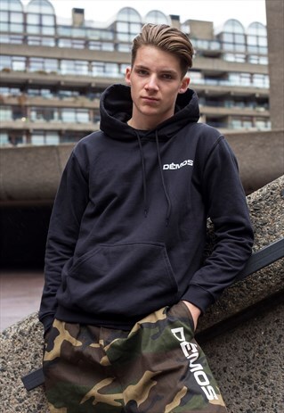 DEMOS BLACK LOGO COTTON HOODIE SWEATSHIRTS