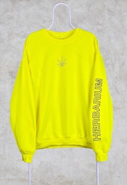 Herbarium Neon Yellow Sweatshirt Hemp Weed Large