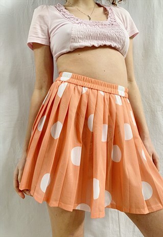 VINTAGE 70S PEACHY POLKA DOT PARISIAN MINI PLEATED SKIRT