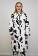 COW PRINT COAT FAUX FUR SPOT PATTERN TRENCH ANIMAL OVERCOAT