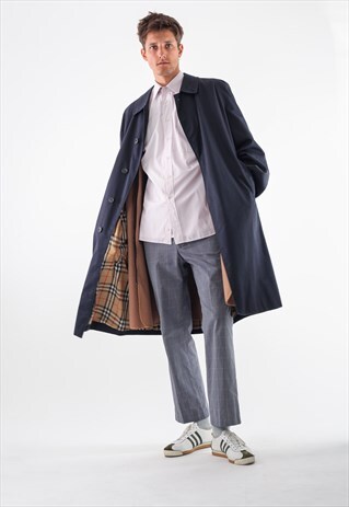 VINTAGE BURBERRYS COAT 90S NAVY BLUE NOVA CHECK LINING